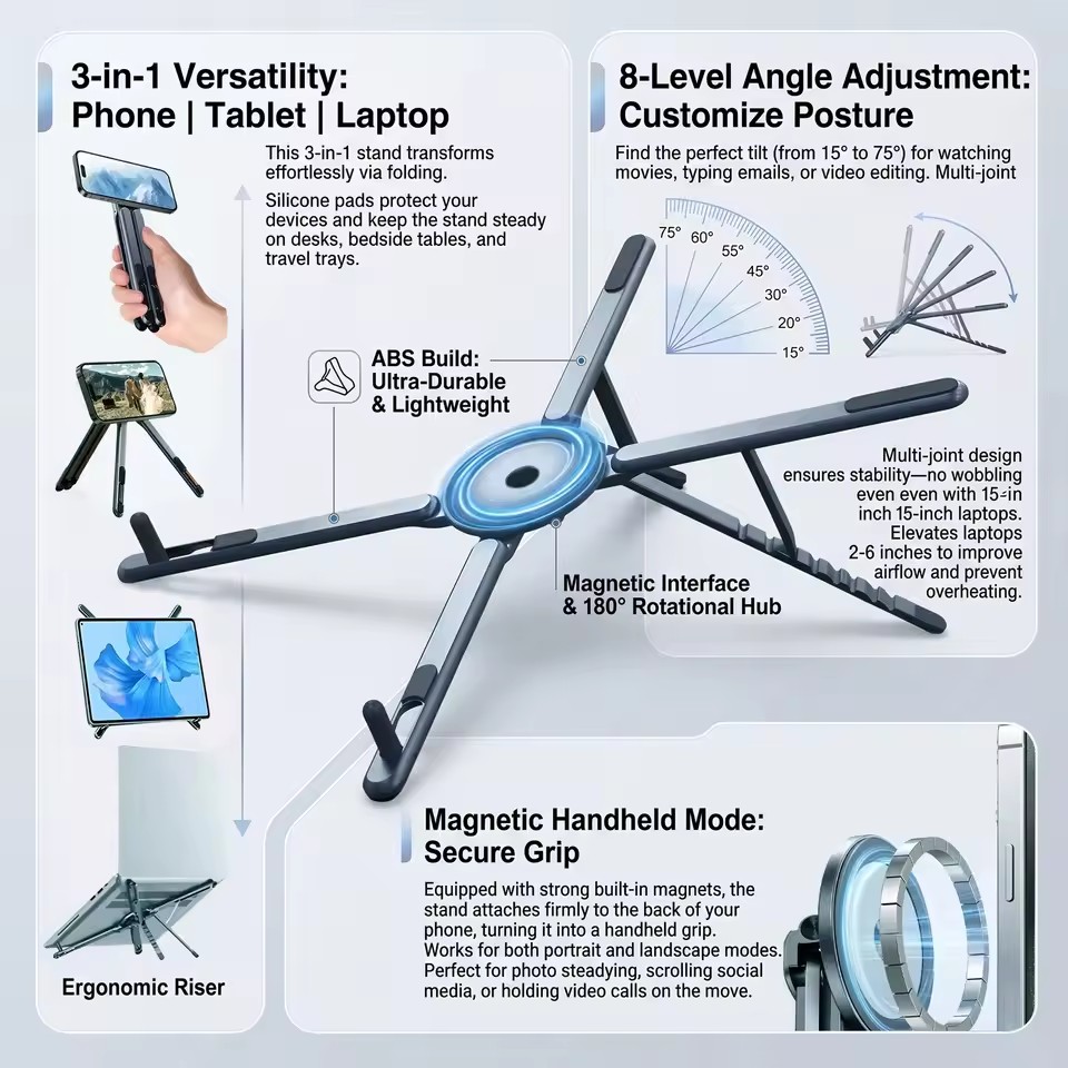 Essential Tablet Accessories - Penyangga Ponsel Magnetik Portabel & Tongsis